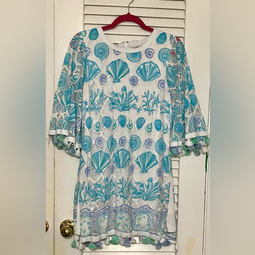 NWOT Lilly Pulitzer Jaquelin Lace Romper Seashells White & Blue Sz 8 Unicorn